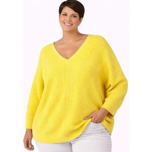 Belle by Belldini V-Neck Sweater Womens 3X Yellow Lily EXCELLENT ES225442X